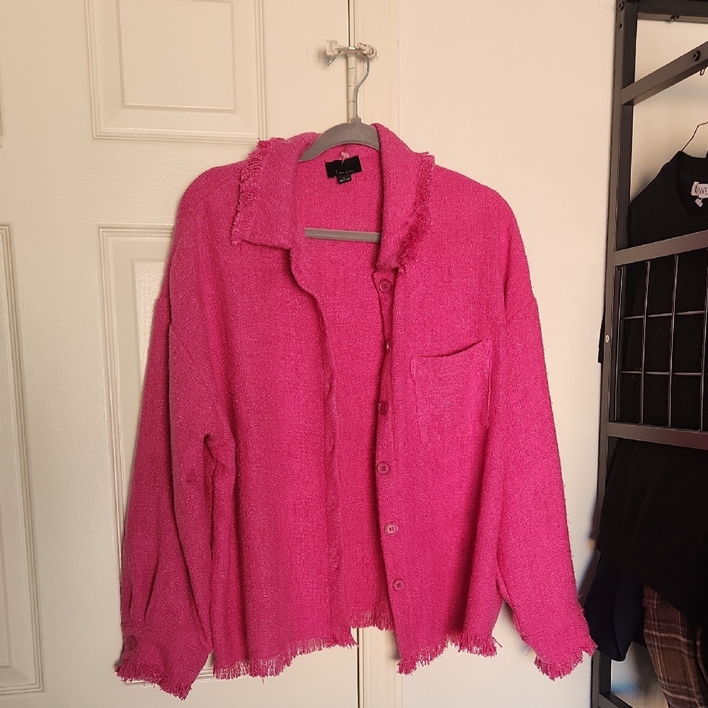 Leumiere Pink Fringe Cozy Jacket Large
